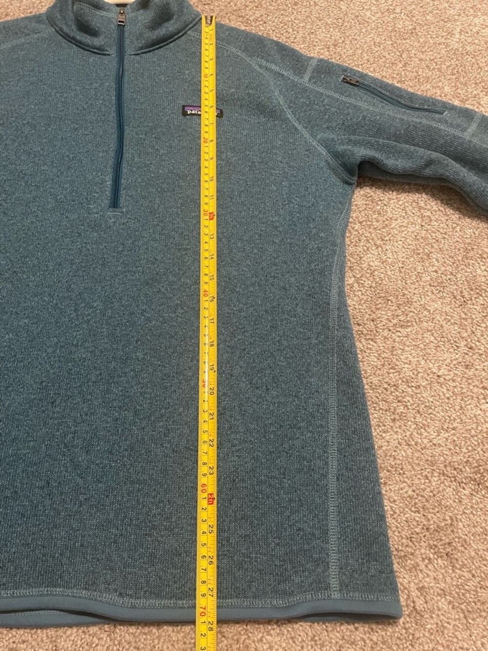 Patagonia 1/4 Zip Teal Blue Fleece Lined Sweater w Arm Zipper Sz XL - Picture 7 of 7